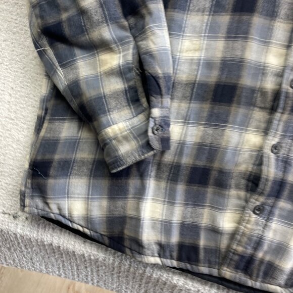 Wrangler Hooded Flannel Quilted Lined Shirt Jacket Men’s 2XL Blue Button Up - Picture 12 of 16